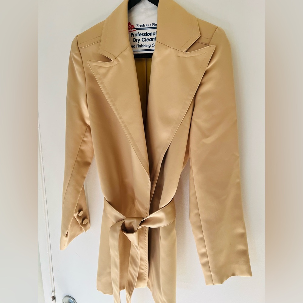 Women's Satin Wrap Trench Jacket - Light Mustard - Size 4